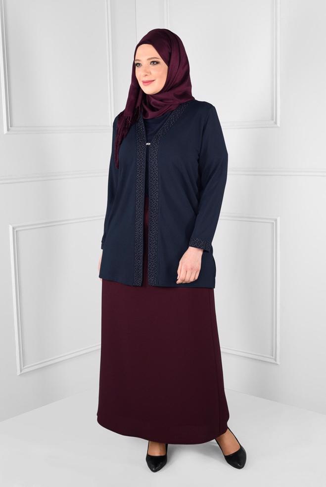 Vêtements hijab BLEU MARINE BLOUSE EN TRICOT À BRODÉ 2771  - ALVİNA