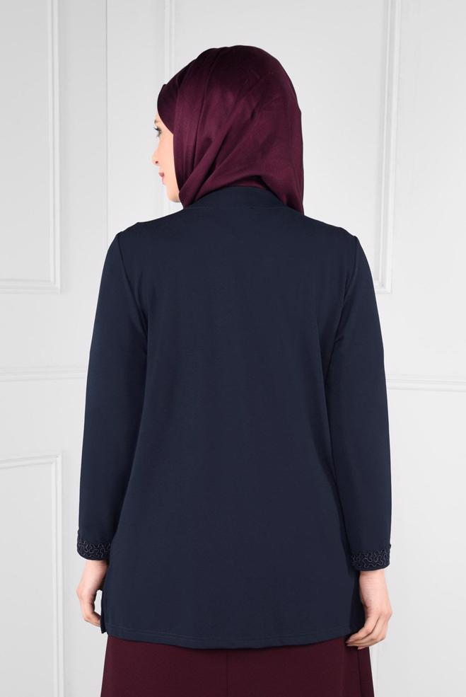 Vêtements hijab BLEU MARINE BLOUSE EN TRICOT À BRODÉ 2771  - ALVİNA