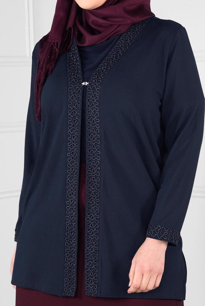 Vêtements hijab BLEU MARINE BLOUSE EN TRICOT À BRODÉ 2771  - ALVİNA
