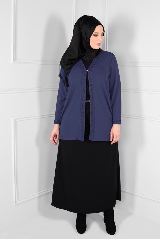Vêtements hijab BLEU MARINE BLOUSE EN TRICOT À BRODÉ 2771  - ALVİNA