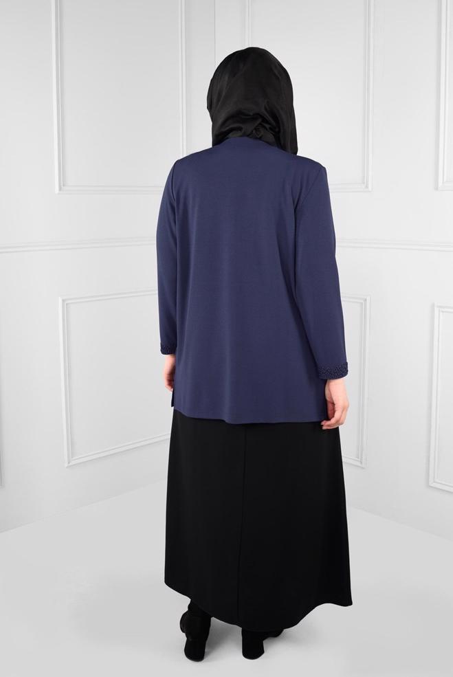 Vêtements hijab BLEU MARINE BLOUSE EN TRICOT À BRODÉ 2771  - ALVİNA