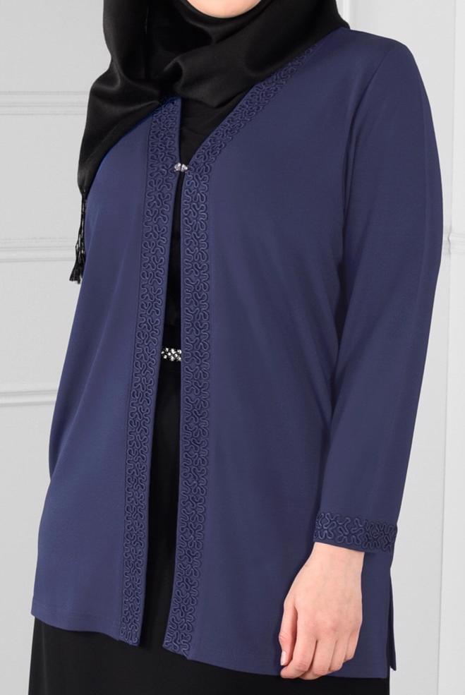 Vêtements hijab BLEU MARINE BLOUSE EN TRICOT À BRODÉ 2771  - ALVİNA