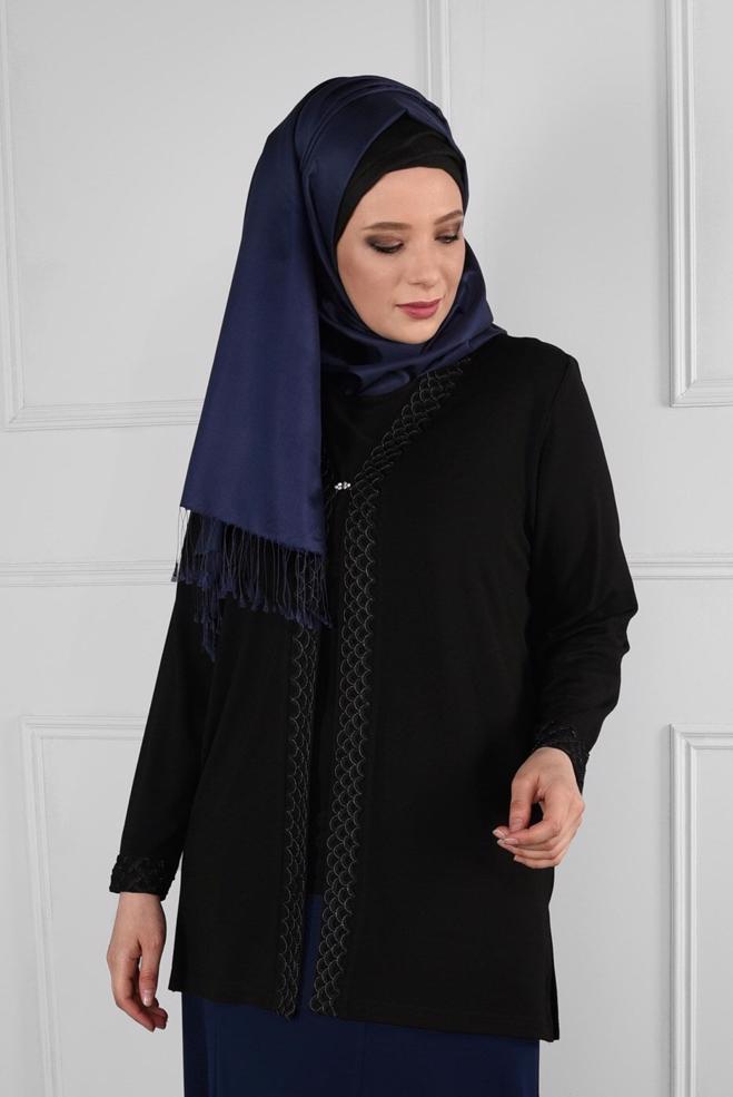 Vêtements hijab NOIR BLOUSE À BRODÉ 2773 - ALVİNA