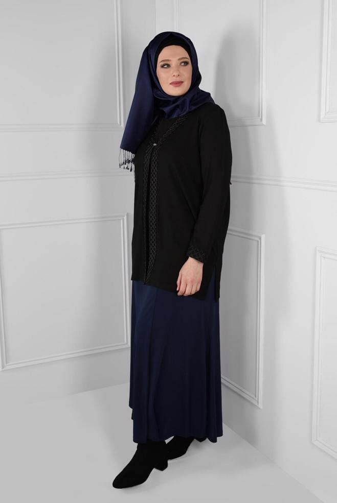 Vêtements hijab NOIR BLOUSE À BRODÉ 2773 - ALVİNA