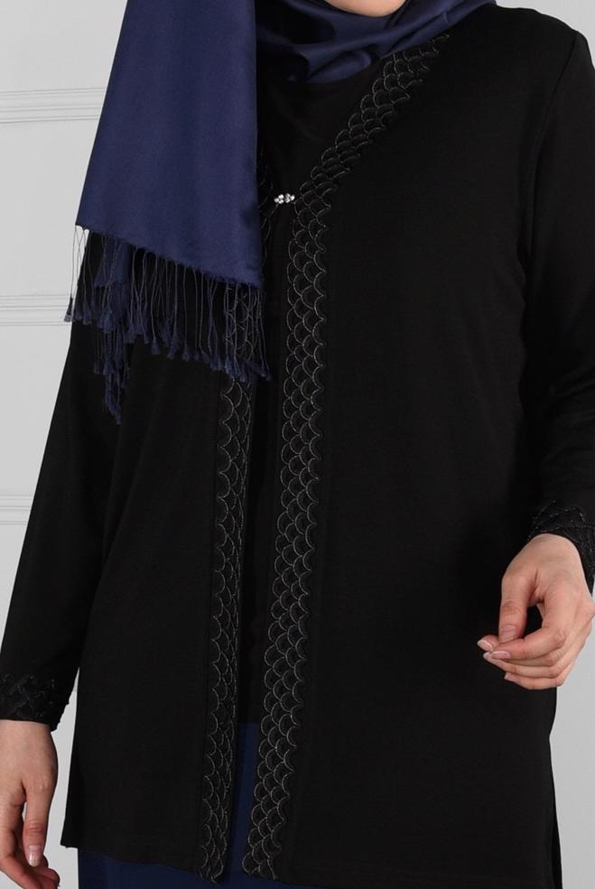 Vêtements hijab NOIR BLOUSE À BRODÉ 2773 - ALVİNA