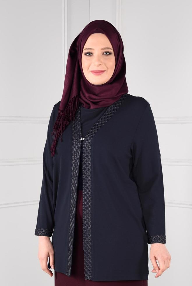 Vêtements hijab BLEU MARINE BLOUSE À BRODÉ 2773 - ALVİNA