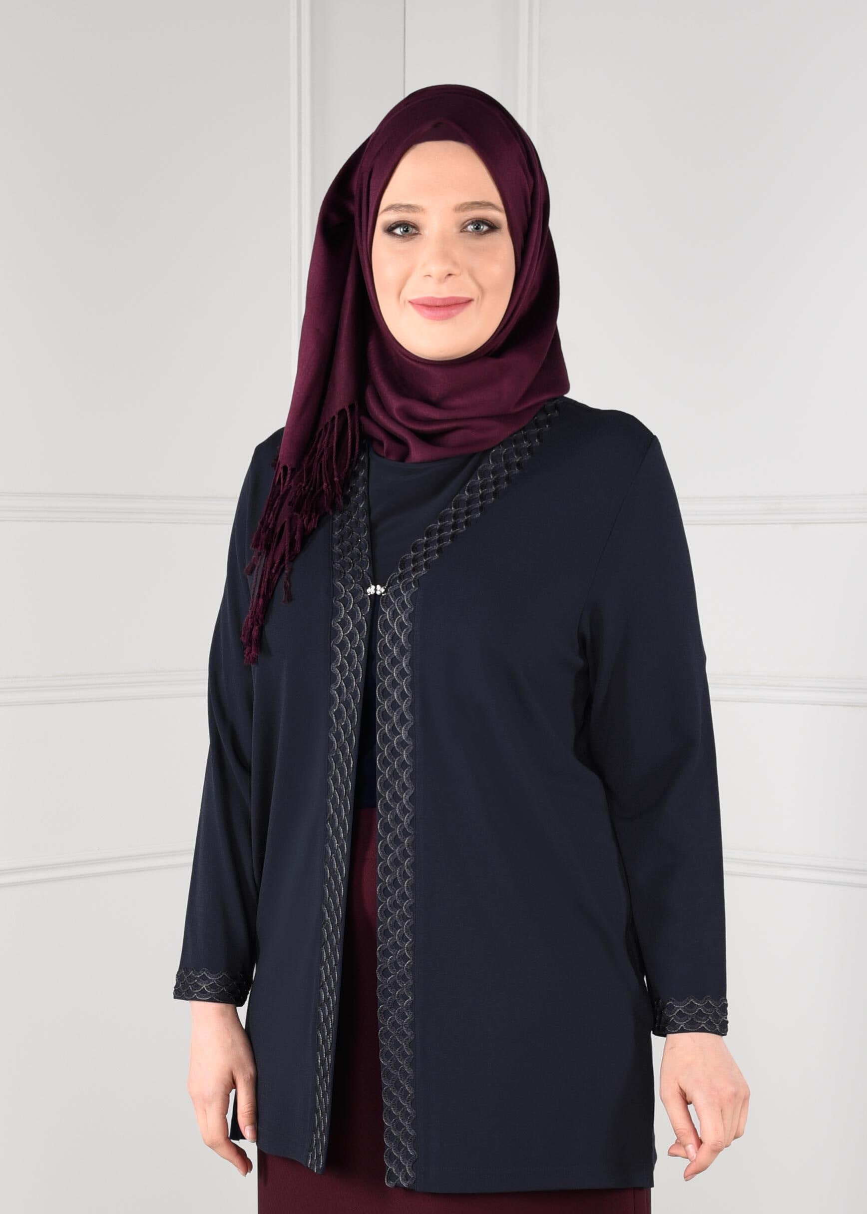 Hijab clothing NAVY BLUE EMBROIDERED KNIT TOP 2773 