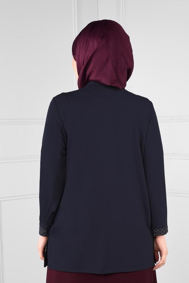 Vêtements hijab BLEU MARINE BLOUSE À BRODÉ 2773 - ALVİNA
