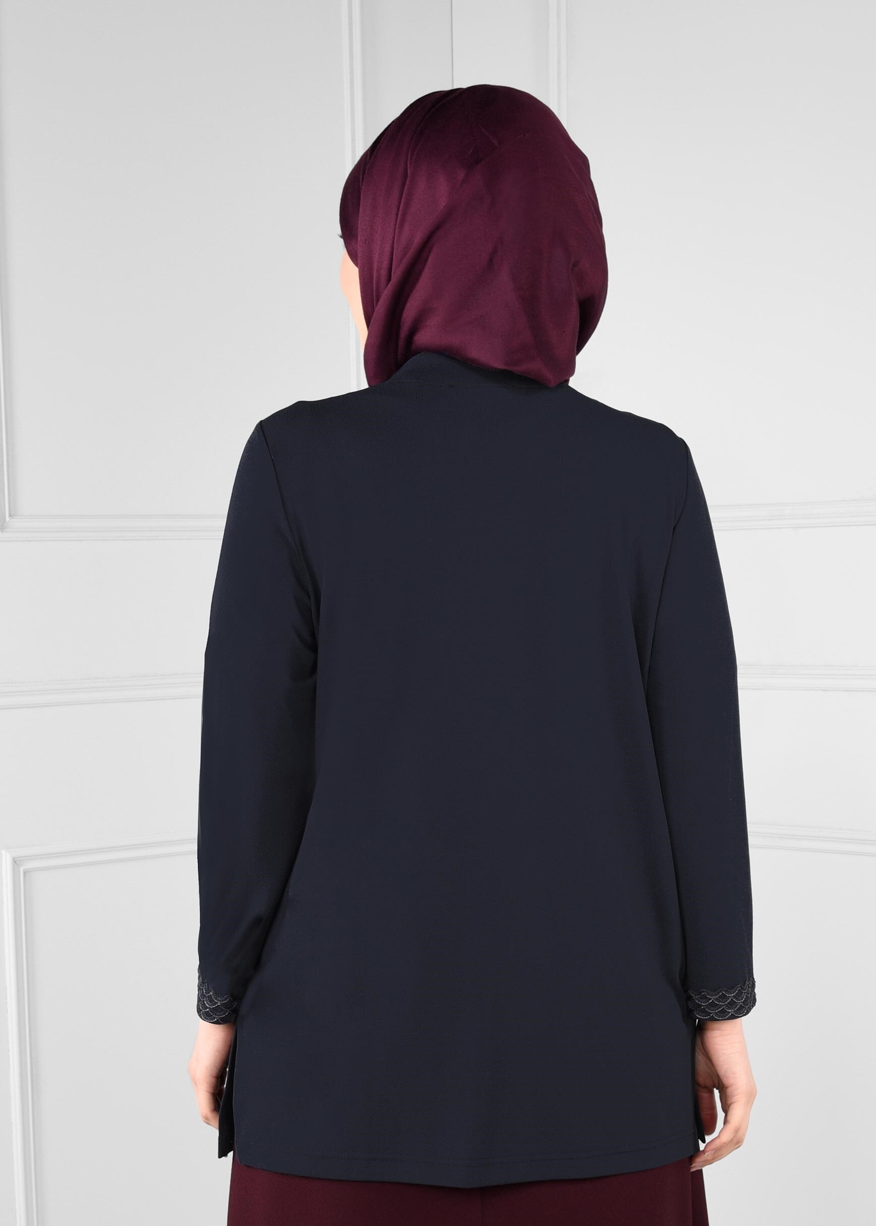 Hijab clothing NAVY BLUE EMBROIDERED KNIT TOP 2773 