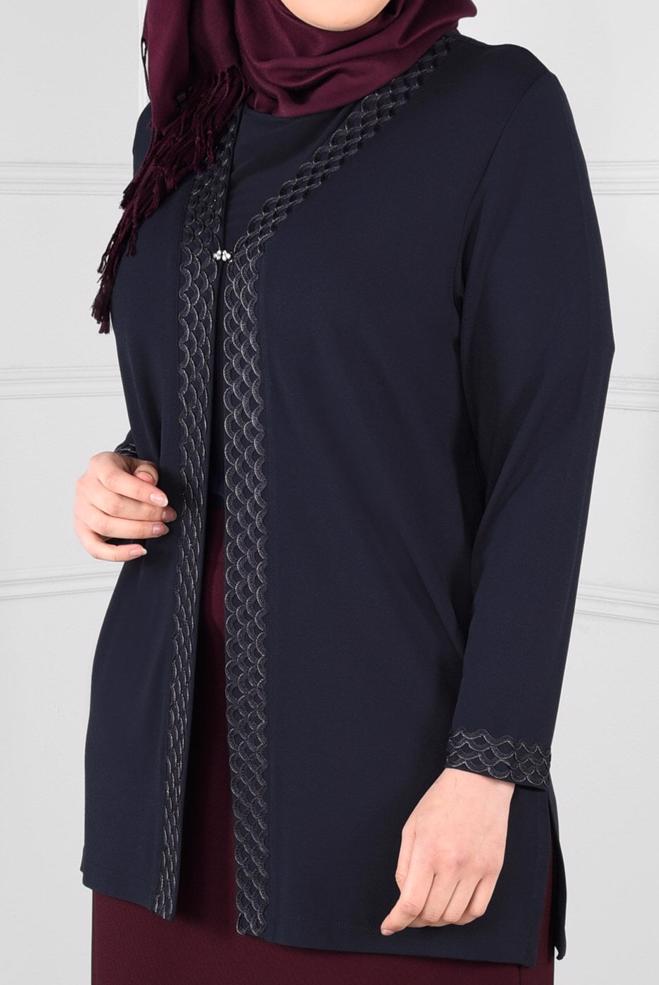Vêtements hijab BLEU MARINE BLOUSE À BRODÉ 2773 - ALVİNA