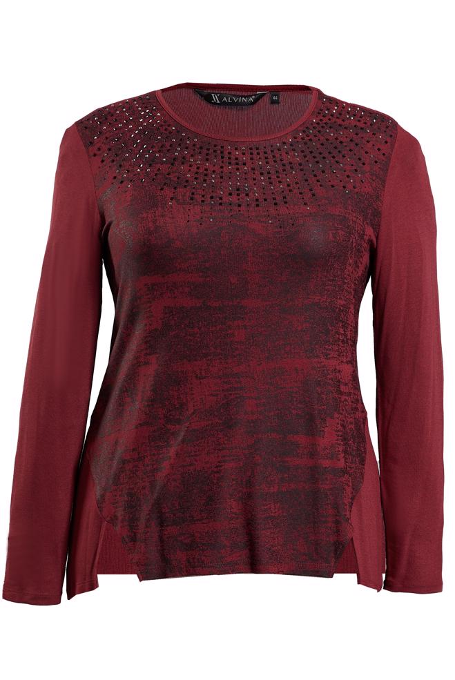 Vêtements hijab ROUGE BORDEAUX BLOUSE BRODÉE DE PIERRES PRÉCIEUSES 2775 - ALVİNA