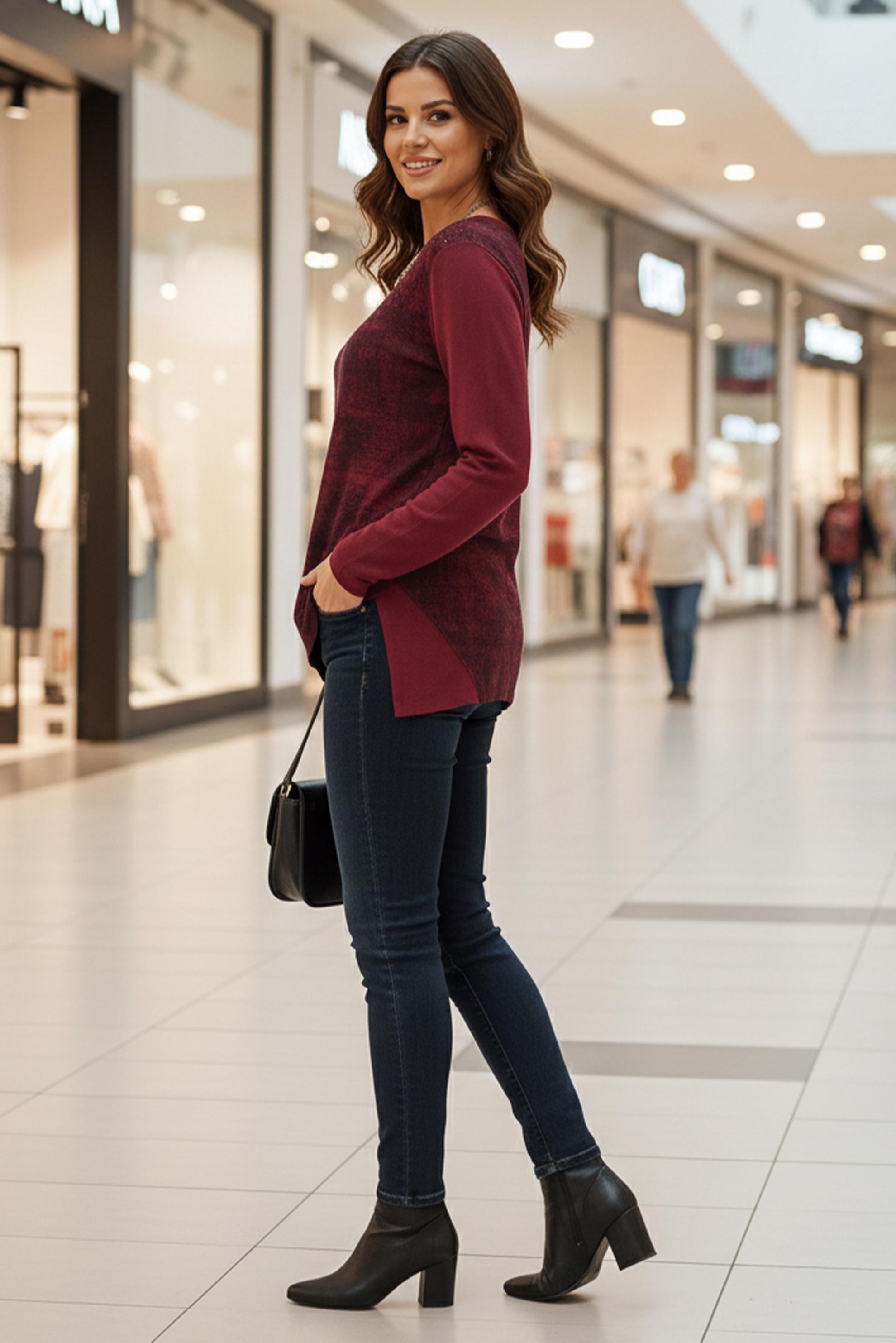 Tesettür giyim BORDO TAŞ BASKILI BLUZ 2775