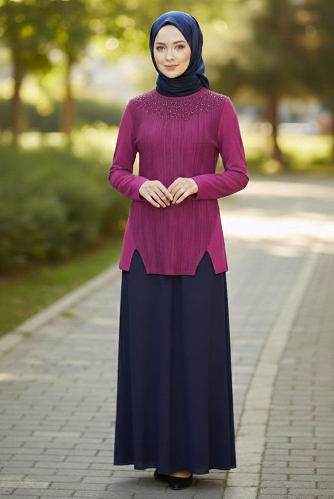 Hijab clothing FUCHSIA GEM EMBROIDERED BLOUSE 2775 - ALVİNA