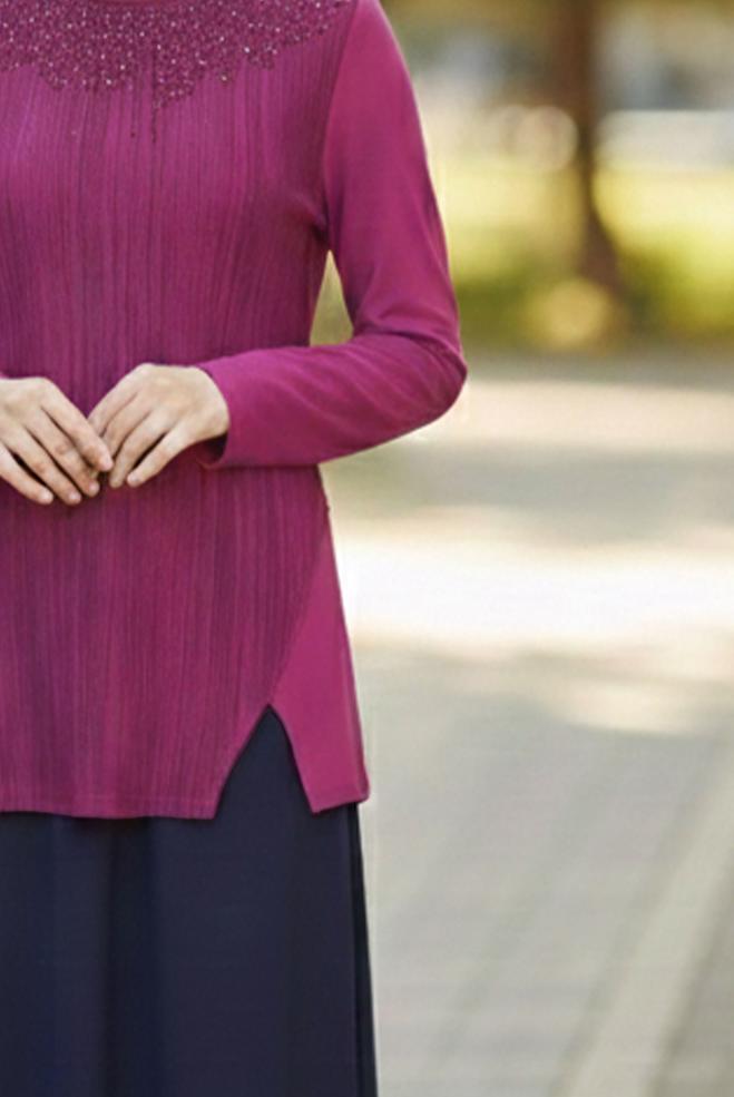 Hijab clothing FUCHSIA GEM EMBROIDERED BLOUSE 2775 - ALVİNA