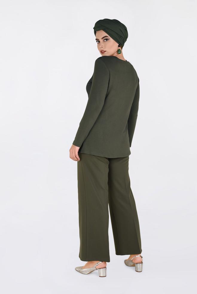 Vêtements hijab KAKI BLOUSE BRODÉE DE PIERRES PRÉCIEUSES 2775 - ALVİNA