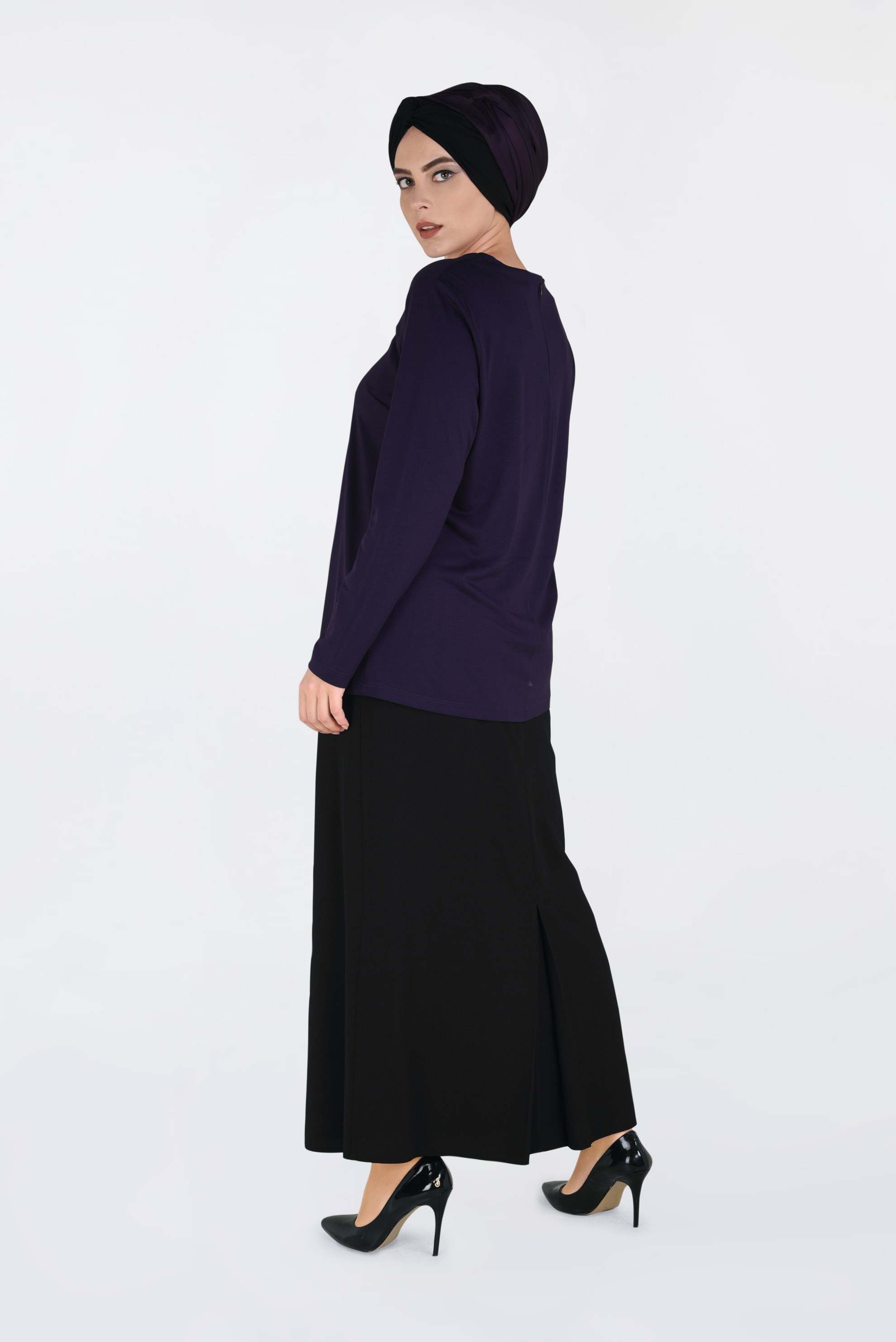 Tesettür giyim MOR TAŞ BASKILI BLUZ 2777