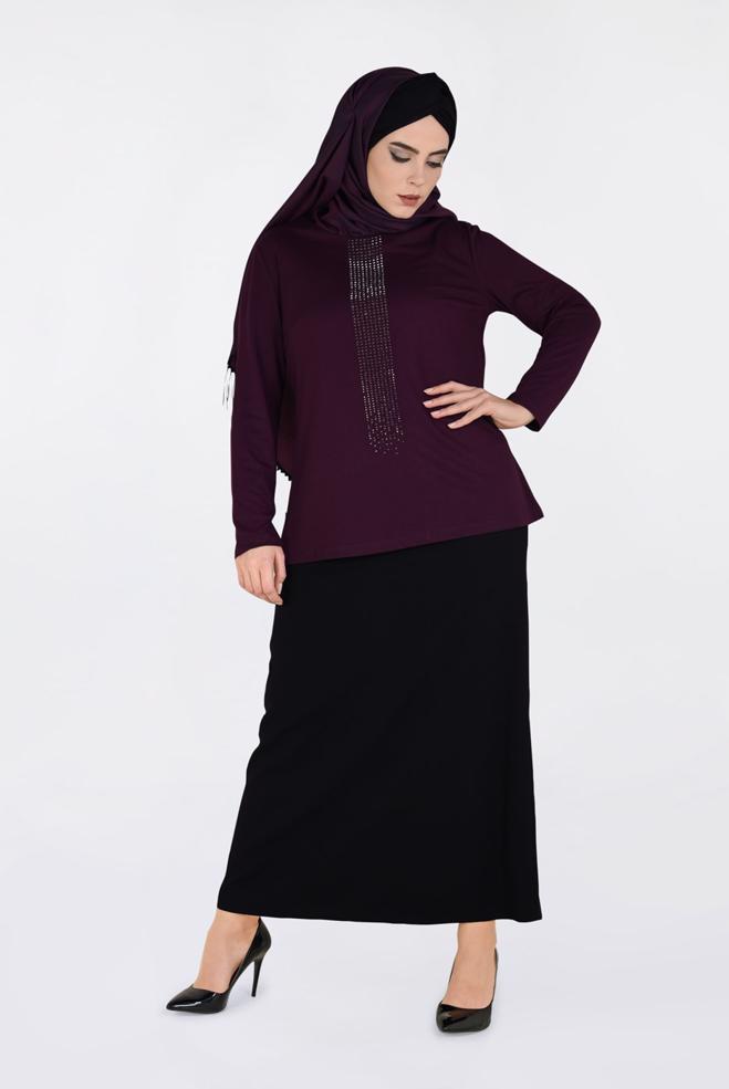 Vêtements hijab ROUGE BORDEAUX BLOUSE À IMPRIMÉ 2777  - ALVİNA