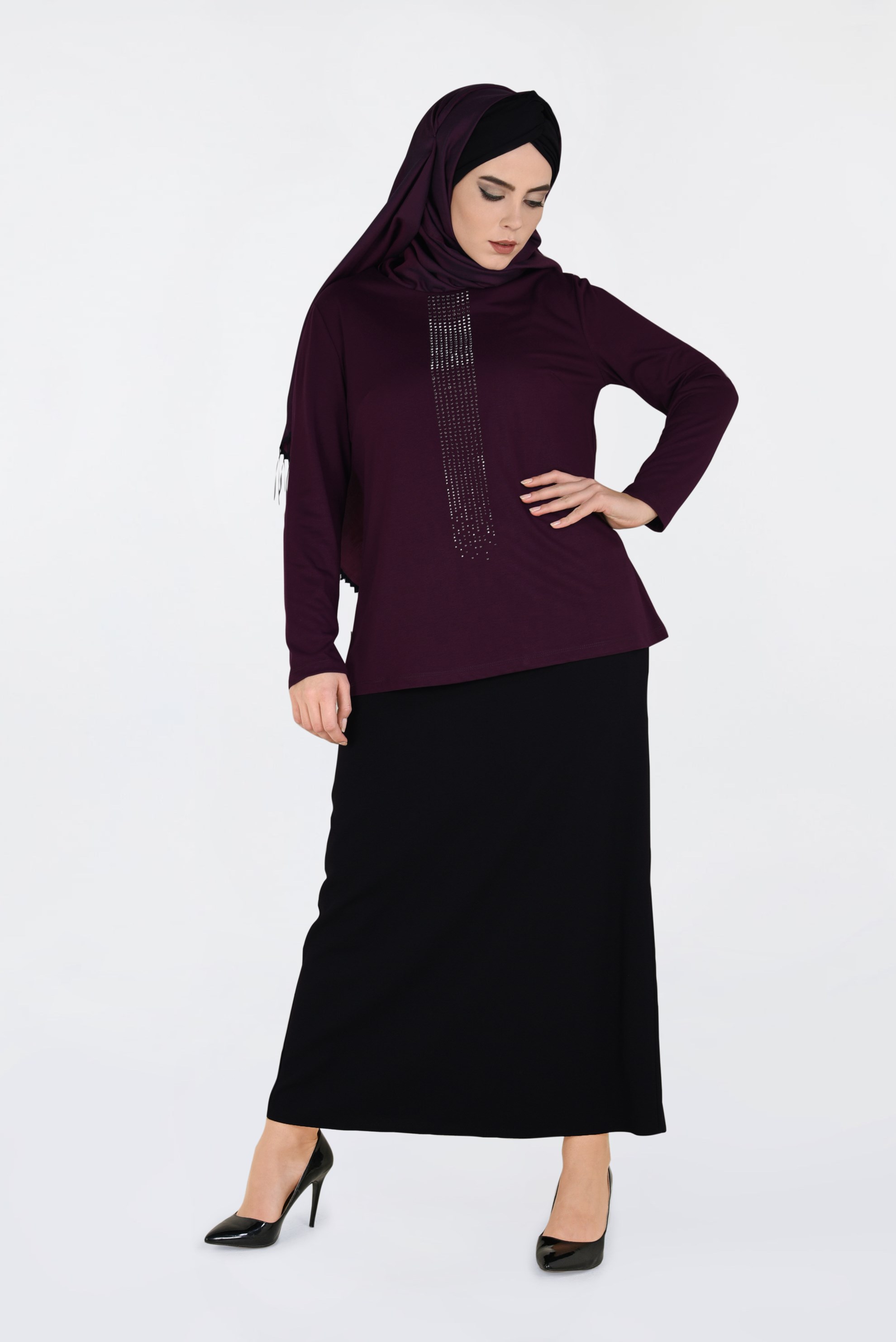 Hijab clothing CLARET RED PRINTED TOP 2777 
