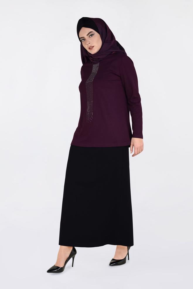 Vêtements hijab ROUGE BORDEAUX BLOUSE À IMPRIMÉ 2777  - ALVİNA