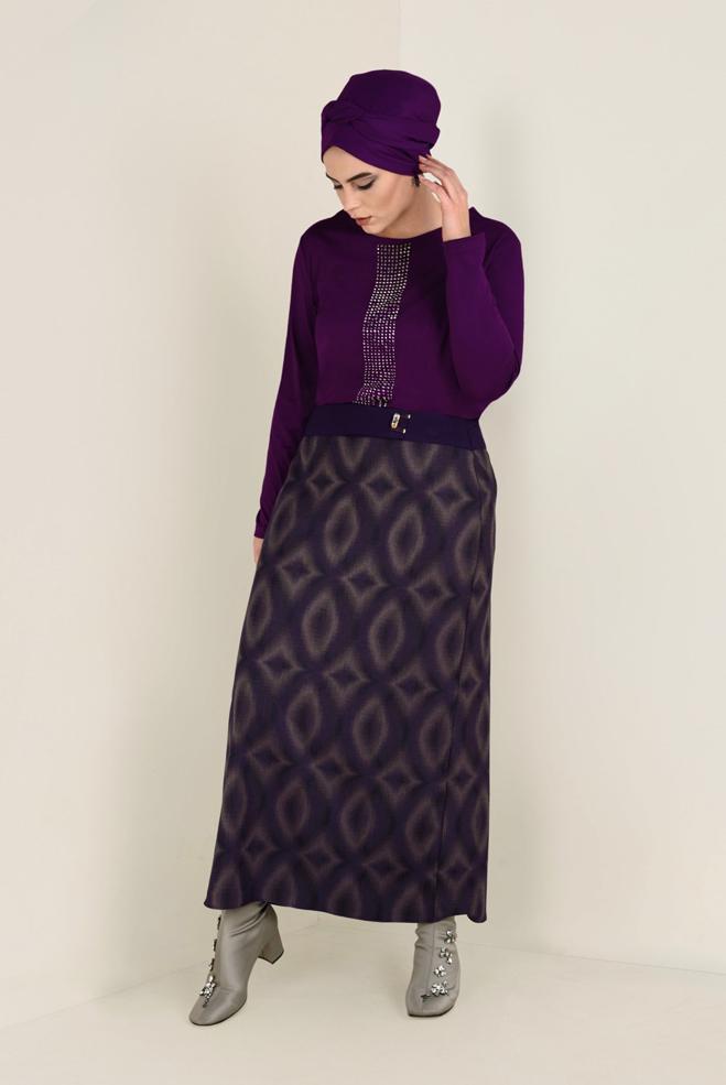 Vêtements hijab POURPRE BLOUSE À IMPRIMÉ 2777  - ALVİNA