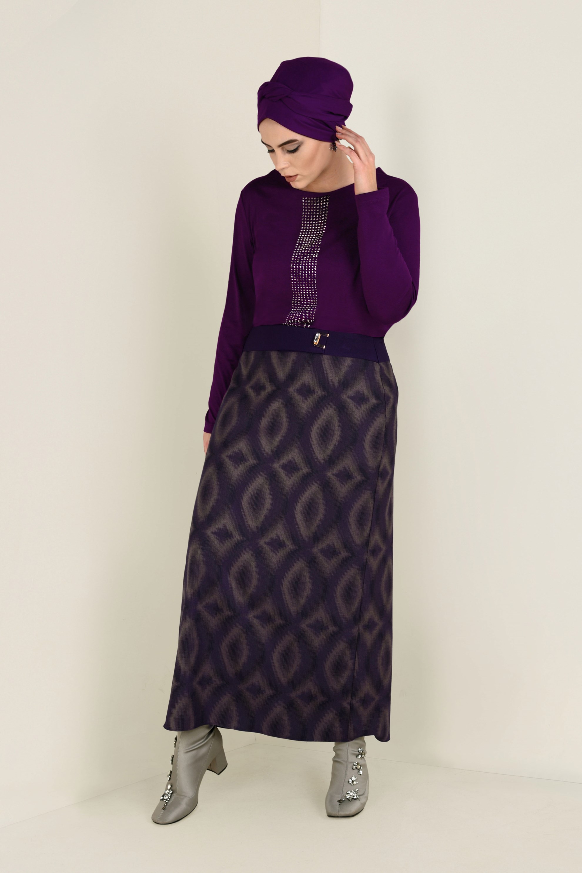 Vêtements hijab POURPRE BLOUSE À IMPRIMÉ 2777 