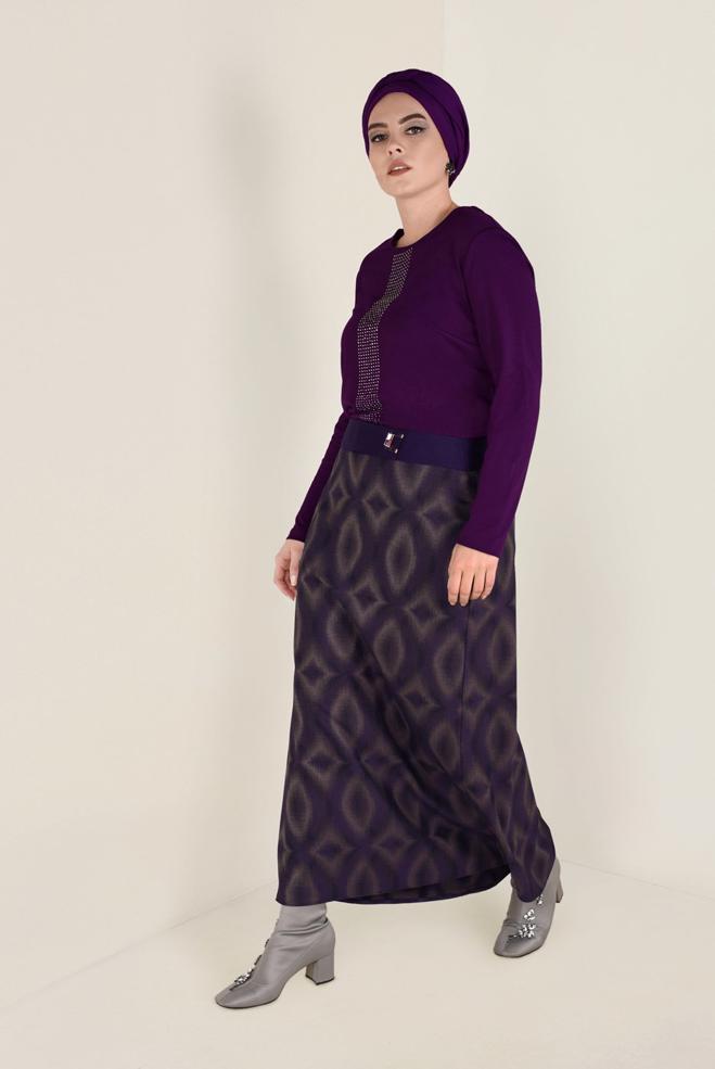 Vêtements hijab POURPRE BLOUSE À IMPRIMÉ 2777  - ALVİNA