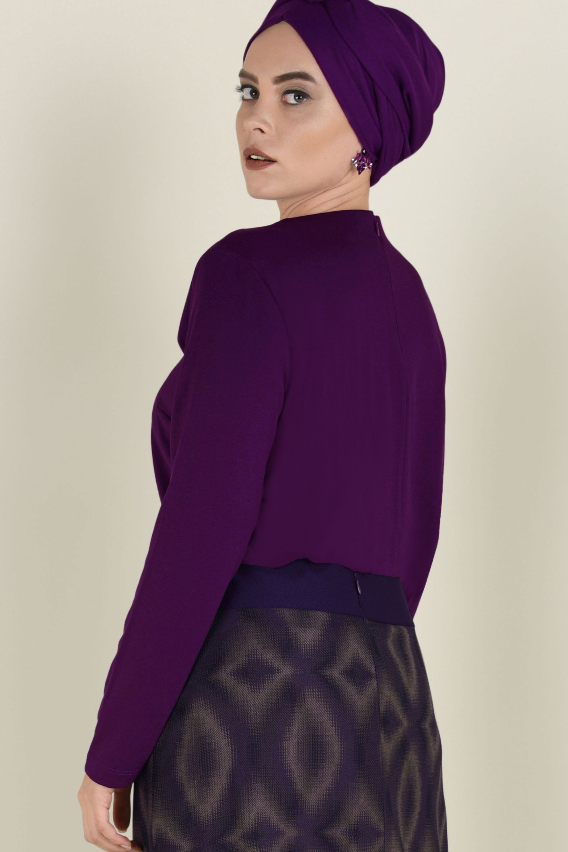 Vêtements hijab POURPRE BLOUSE À IMPRIMÉ 2777 