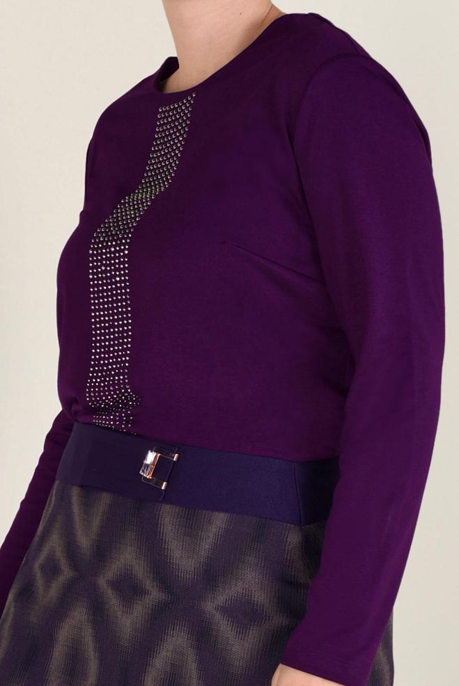 Vêtements hijab POURPRE BLOUSE À IMPRIMÉ 2777  - ALVİNA