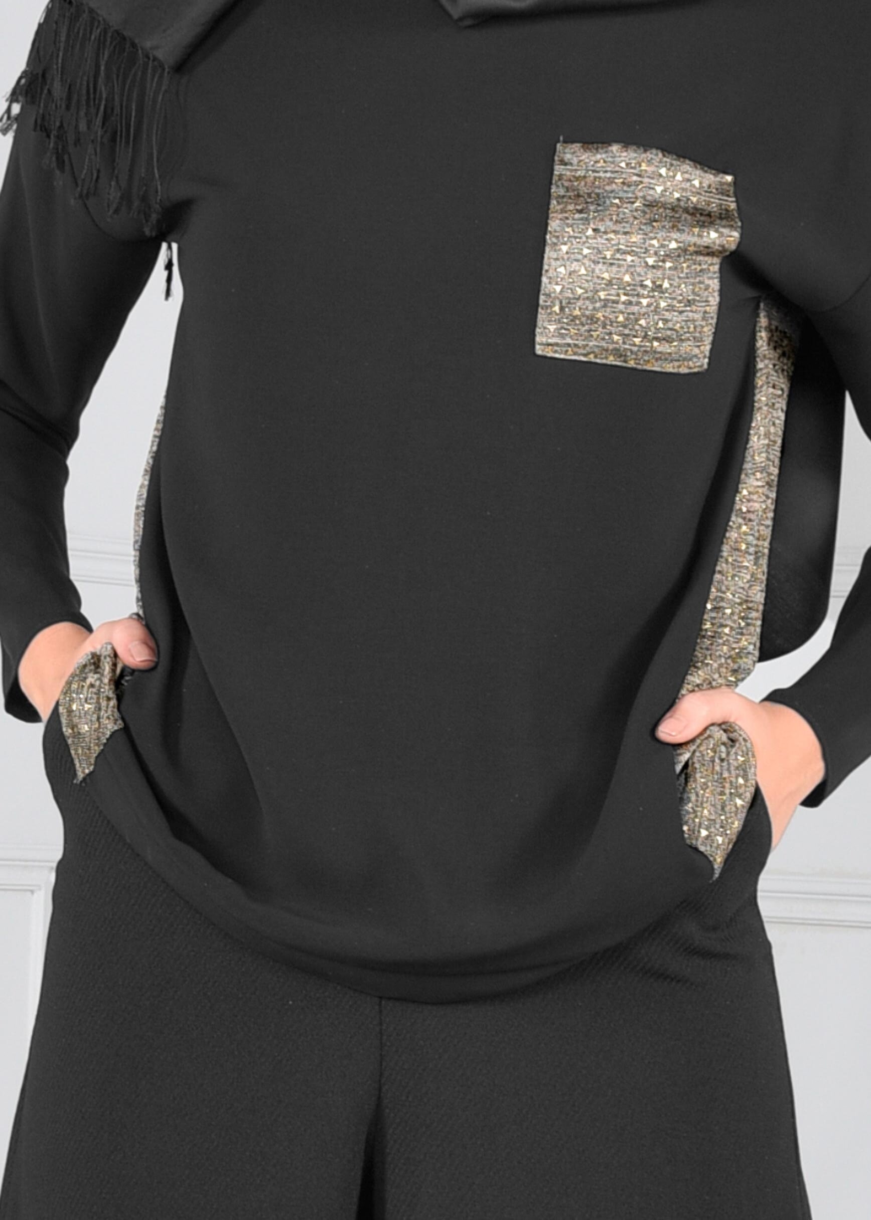 Tesettür giyim ALTIN ÇİFT RENKLİ CEP DETAYLI BLUZ 4608