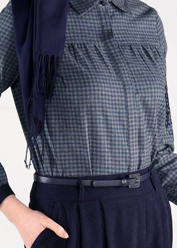 Tesettür giyim GRİ NAKIŞLI PÖTİKARE BLUZ 4617