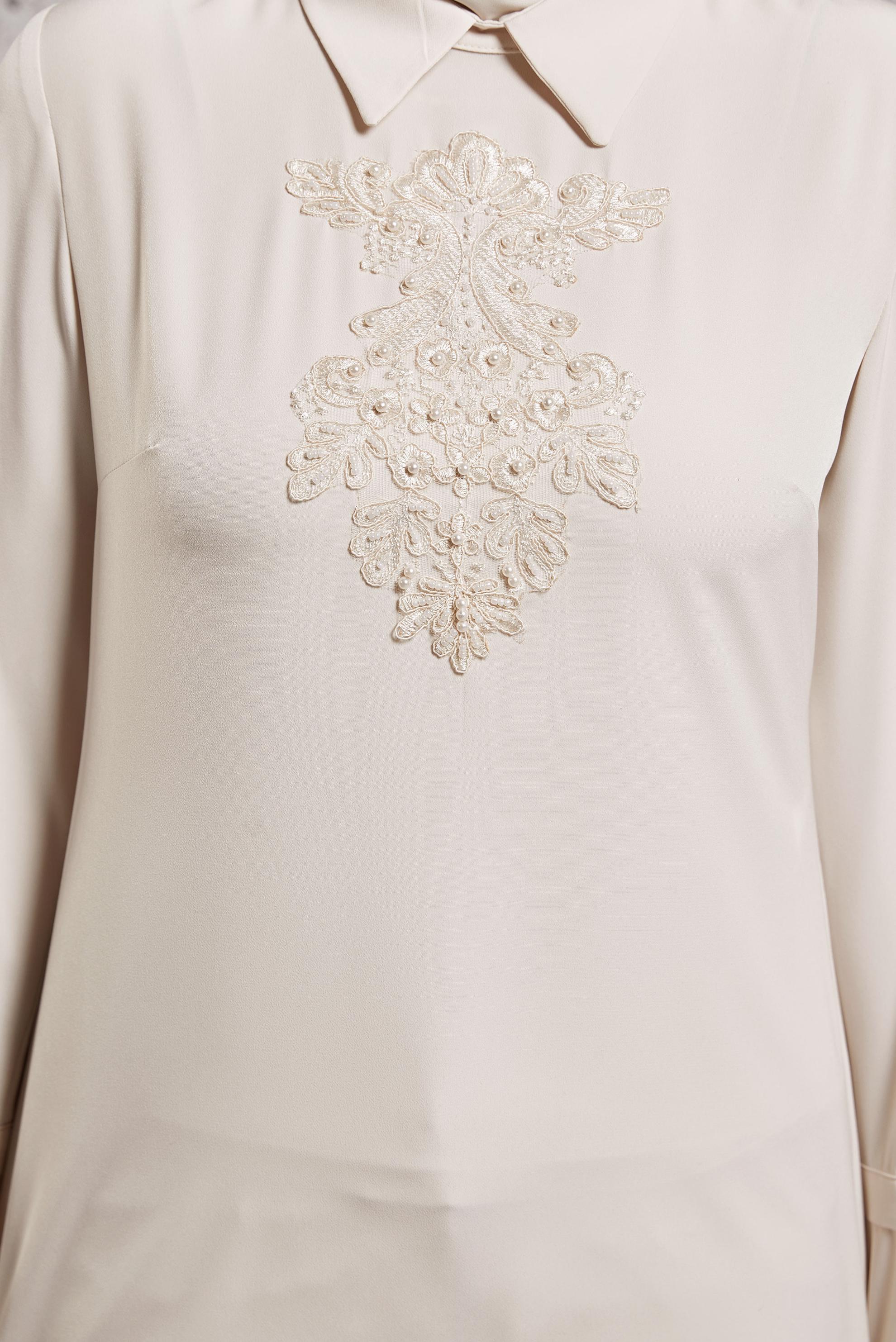 Tesettür giyim BEJ GÜPÜR DETAYLI FERMUARLI ASİMETRİK KESİM KREP BLUZ 4686