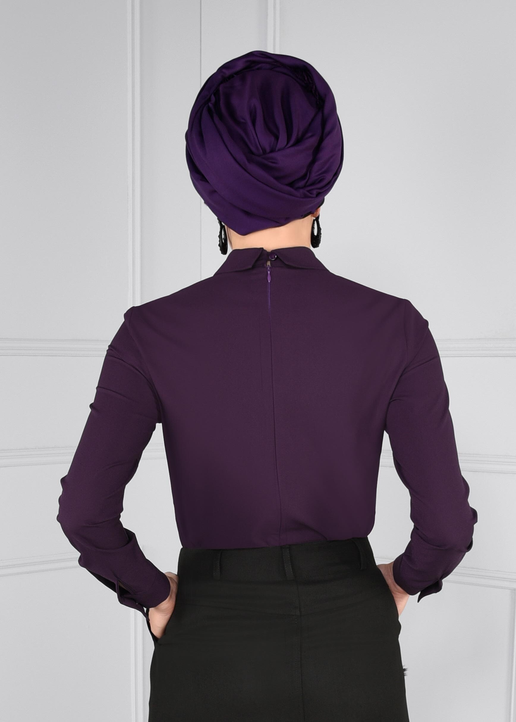 Tesettür giyim MOR BROŞ DETAYLI FERMUARLI BLUZ 4687