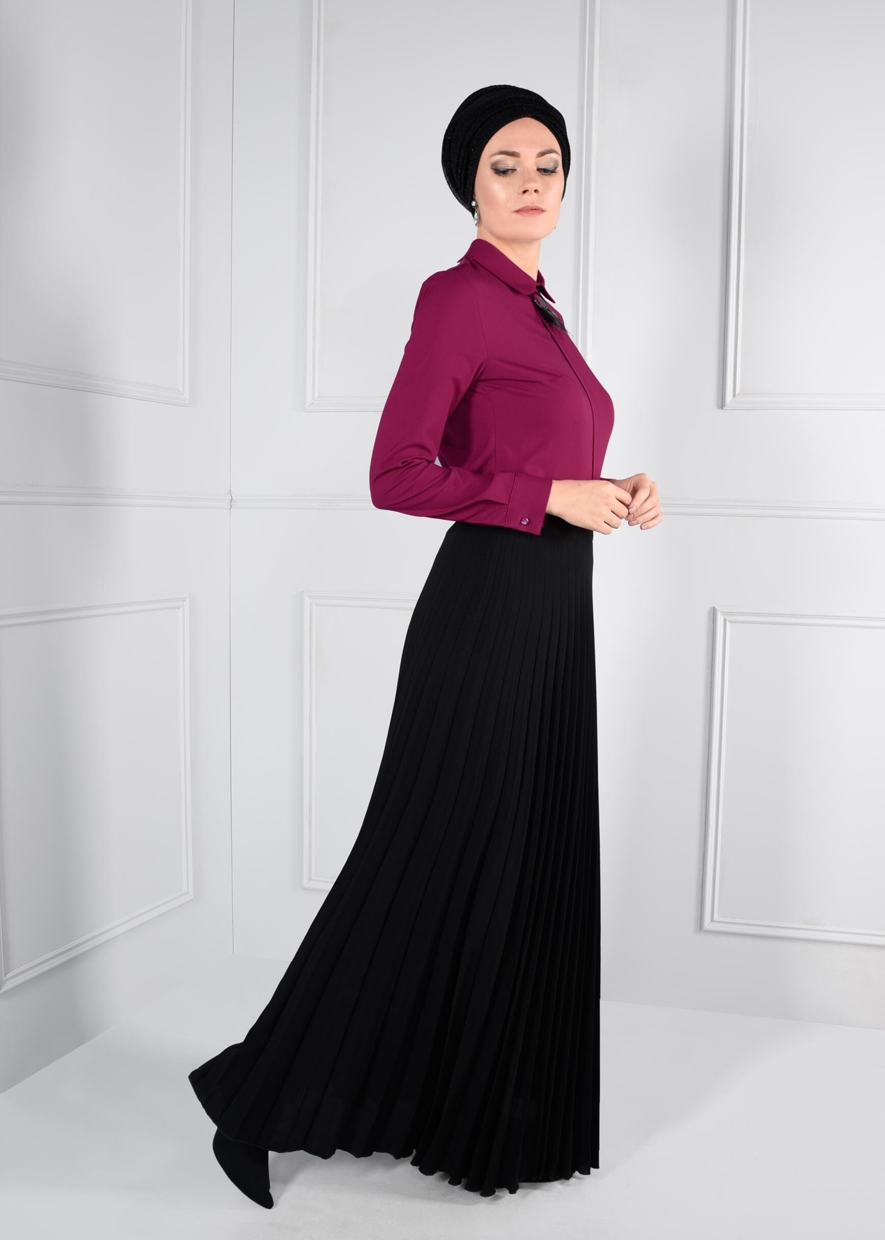 Tesettür giyim FUŞYA BROŞ DETAYLI FERMUARLI BLUZ 4687