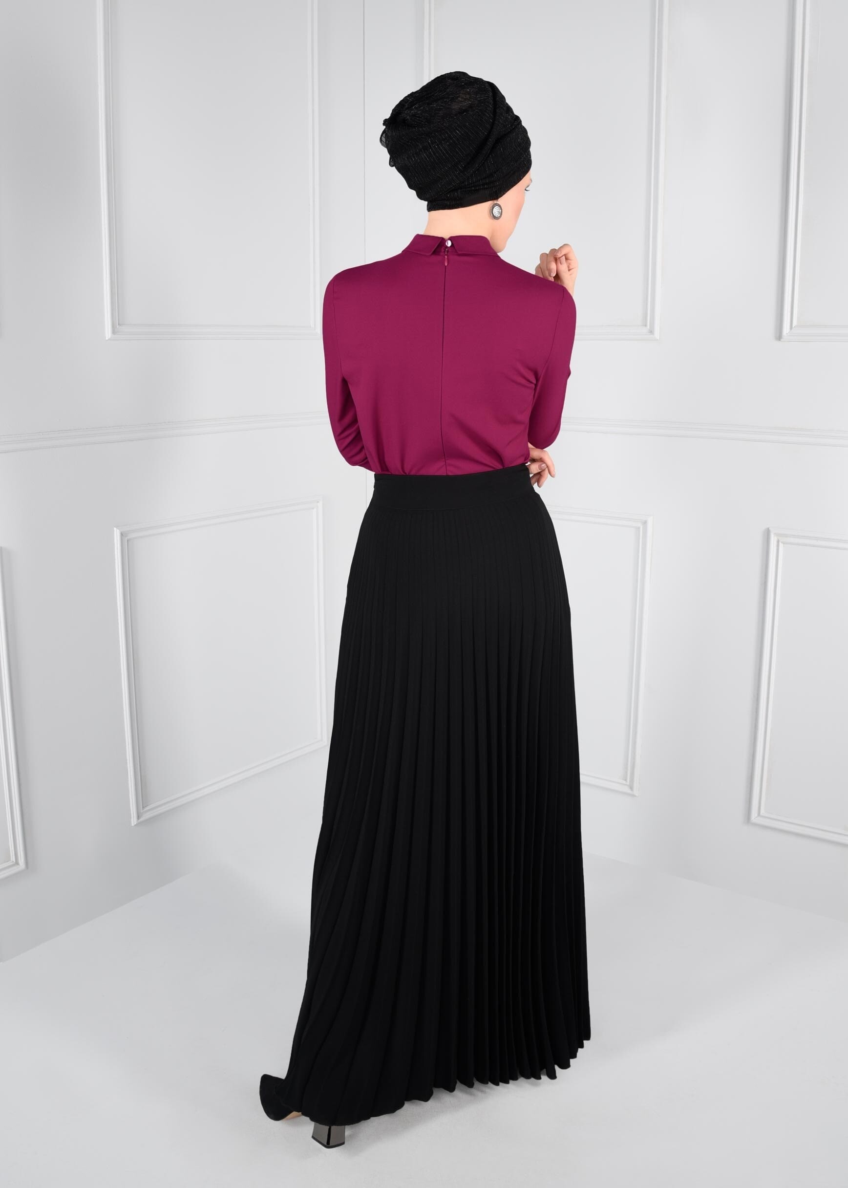 Tesettür giyim FUŞYA BROŞ DETAYLI FERMUARLI BLUZ 4687