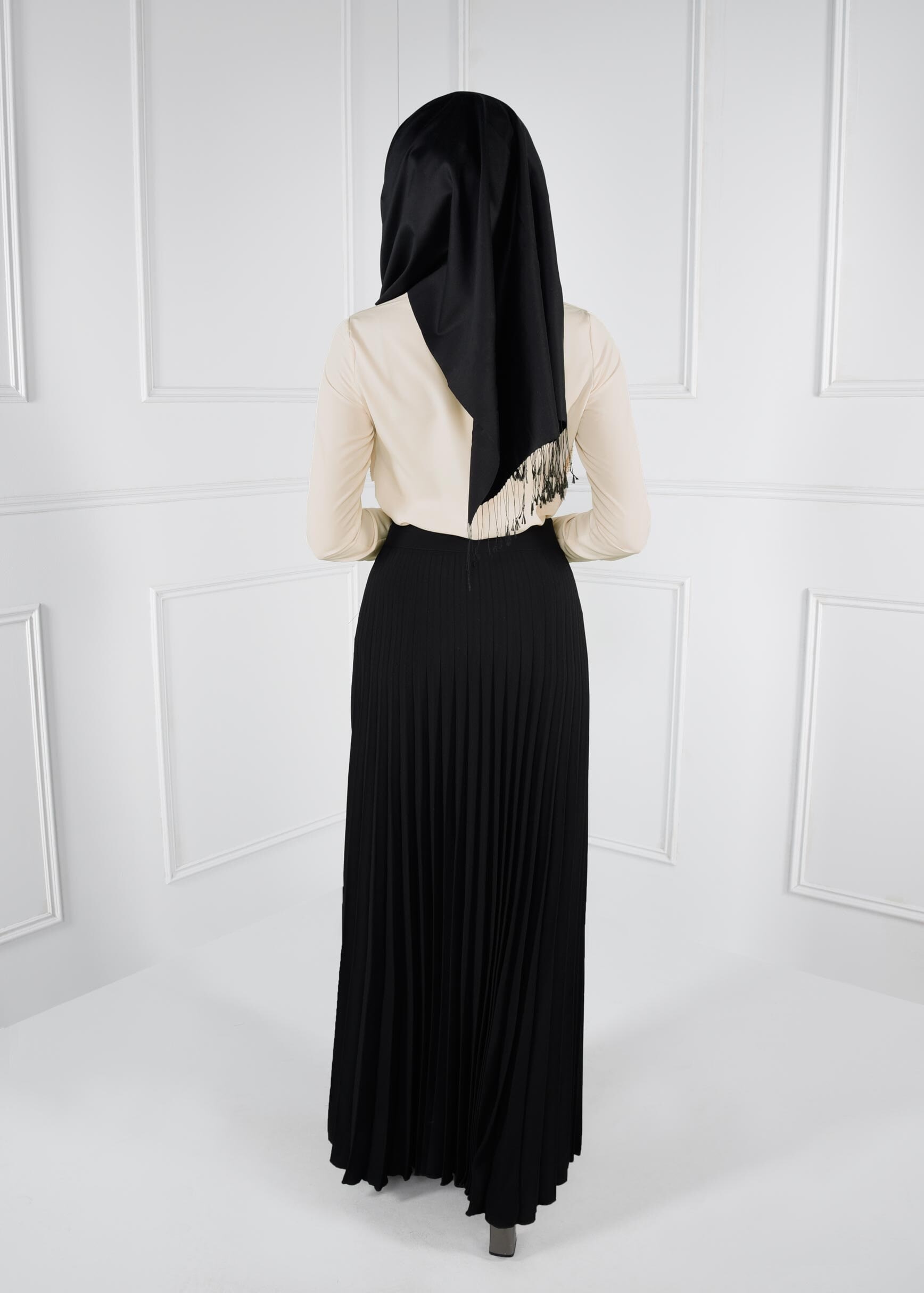 Tesettür giyim BEJ TAŞ BASKILI KREP BLUZ 4690