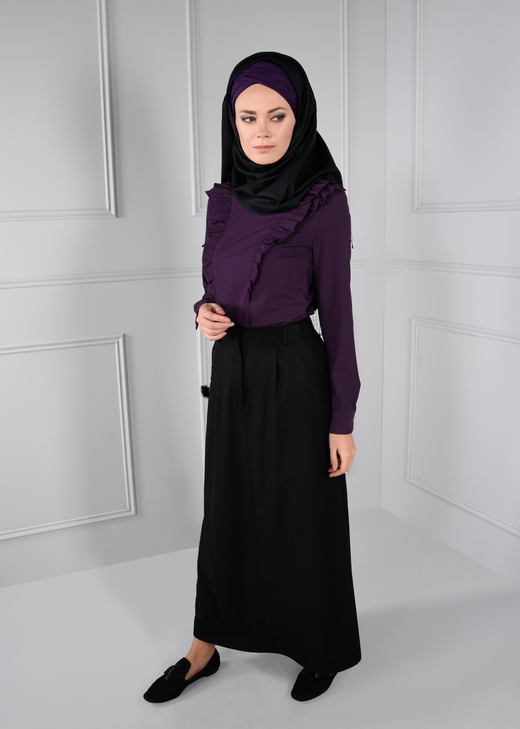 Tesettür giyim MOR FIRFIRLI FERMUARLI BLUZ 4715