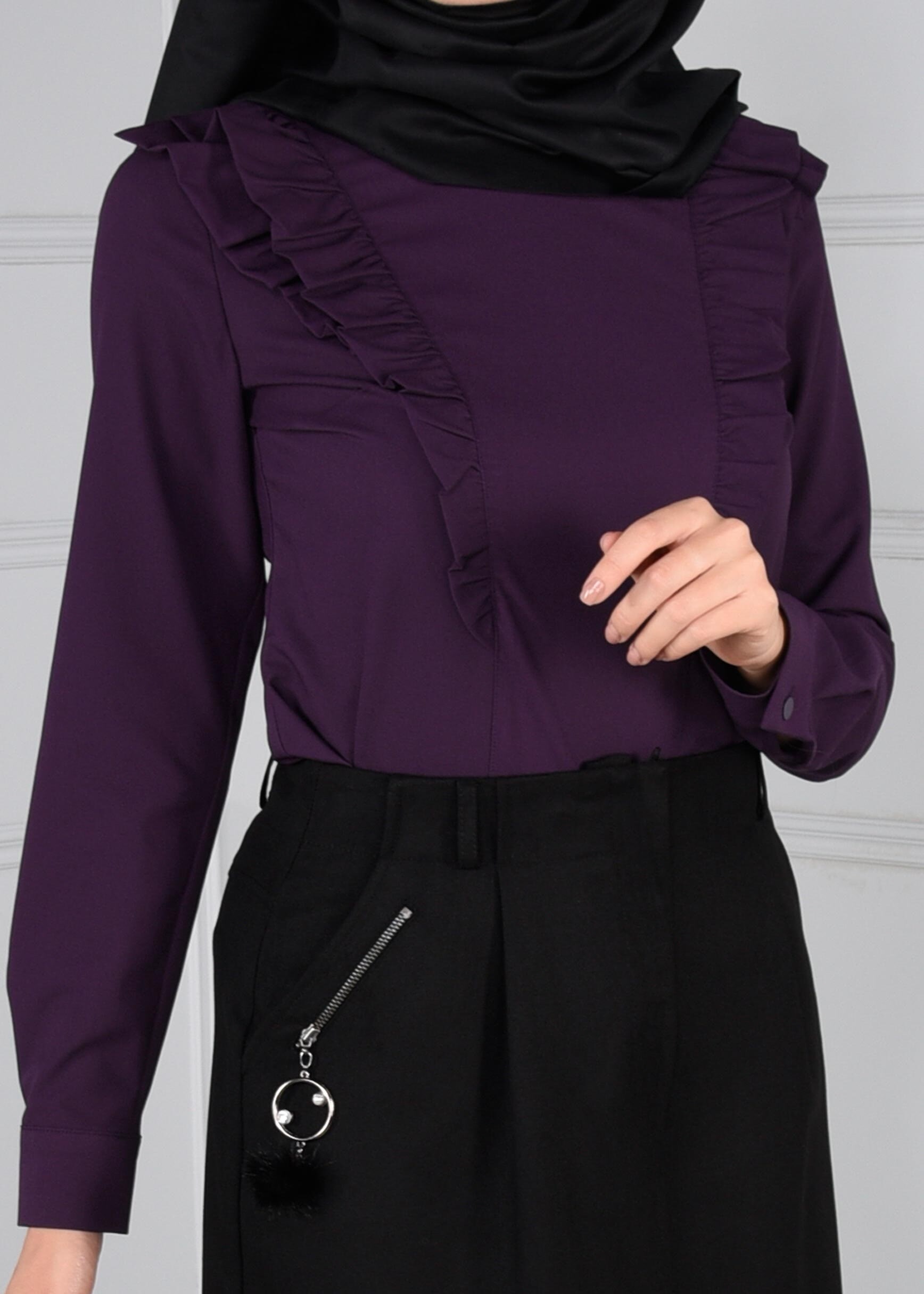 Tesettür giyim MOR FIRFIRLI FERMUARLI BLUZ 4715