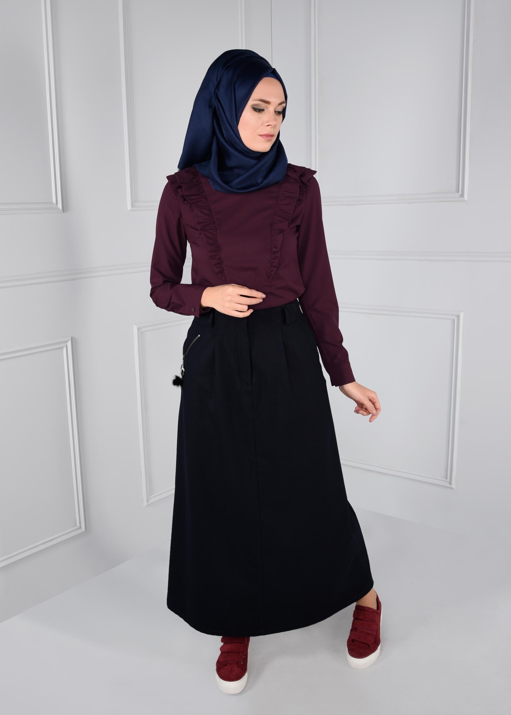 Tesettür giyim MÜRDÜM FIRFIRLI FERMUARLI BLUZ 4715