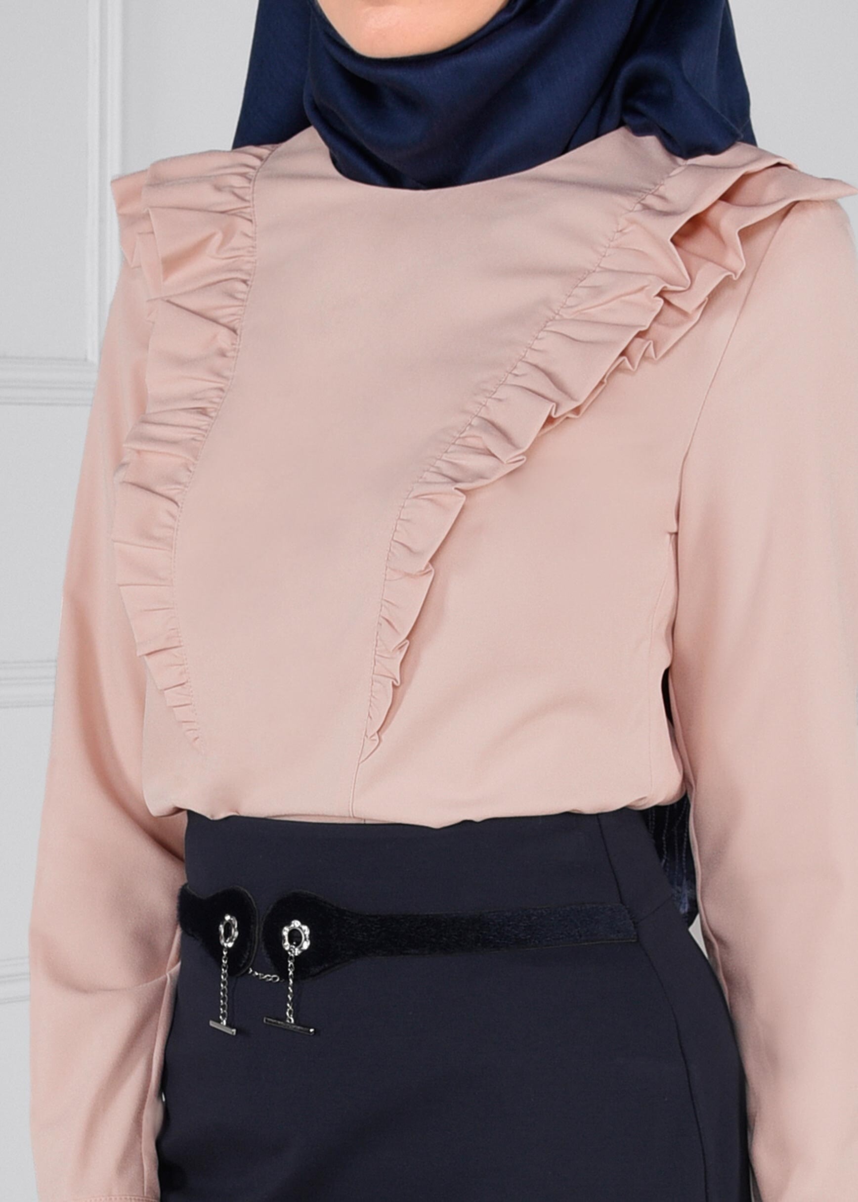 Tesettür giyim PUDRA FIRFIRLI FERMUARLI BLUZ 4715