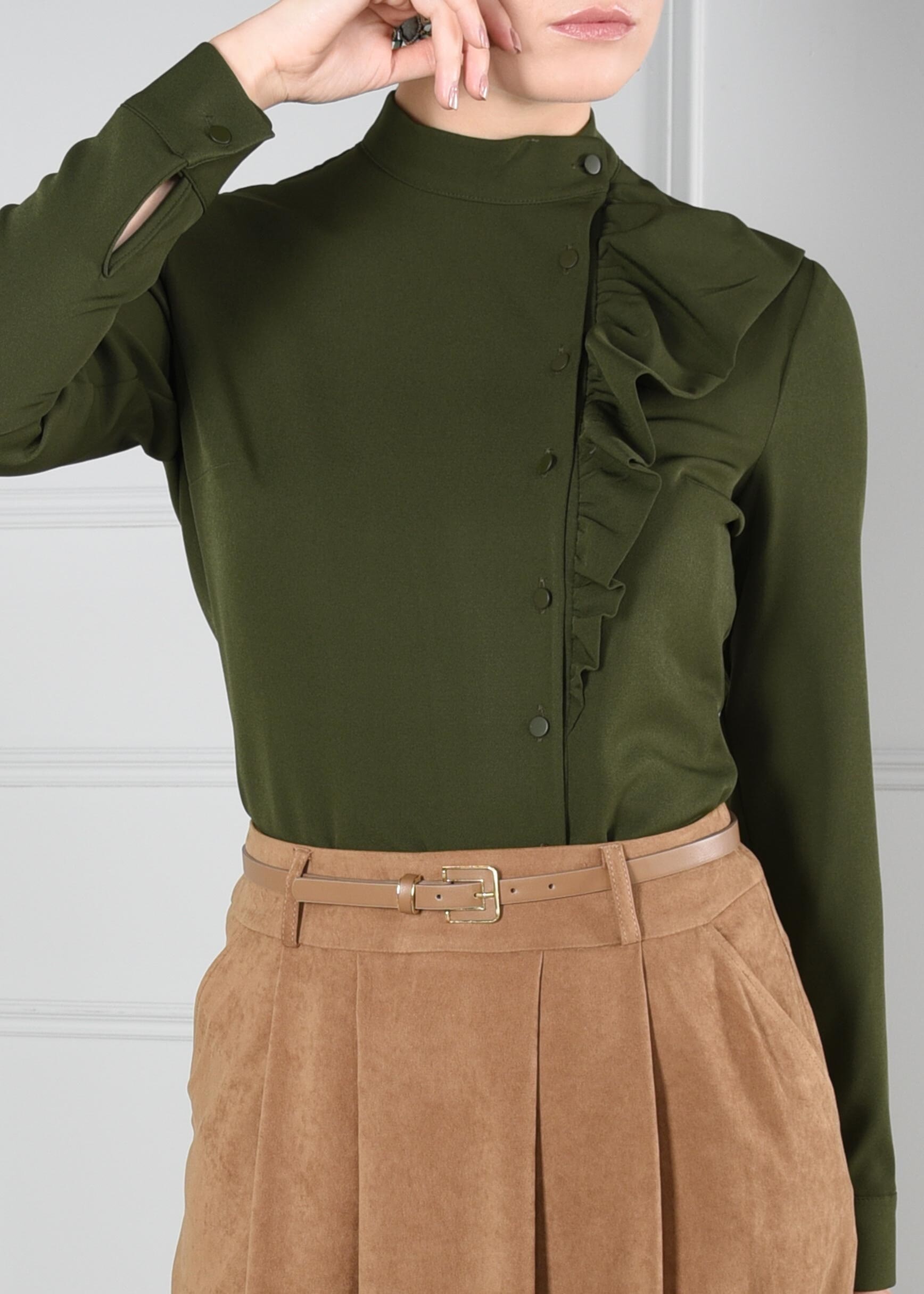 Tesettür giyim HAKİ DÜĞMELİ FIRFIR DETAYLI BLUZ 4716