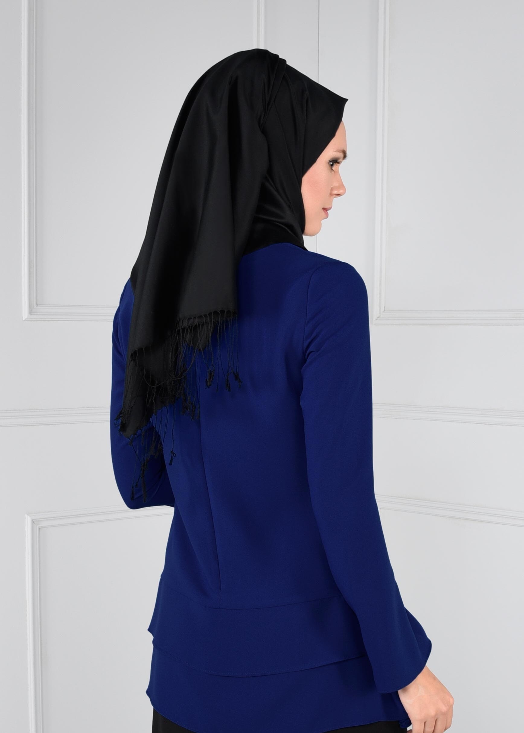 Tesettür giyim LACİVERT FERMUARLI ASİMETRİK KESİM KREP BLUZ 4738