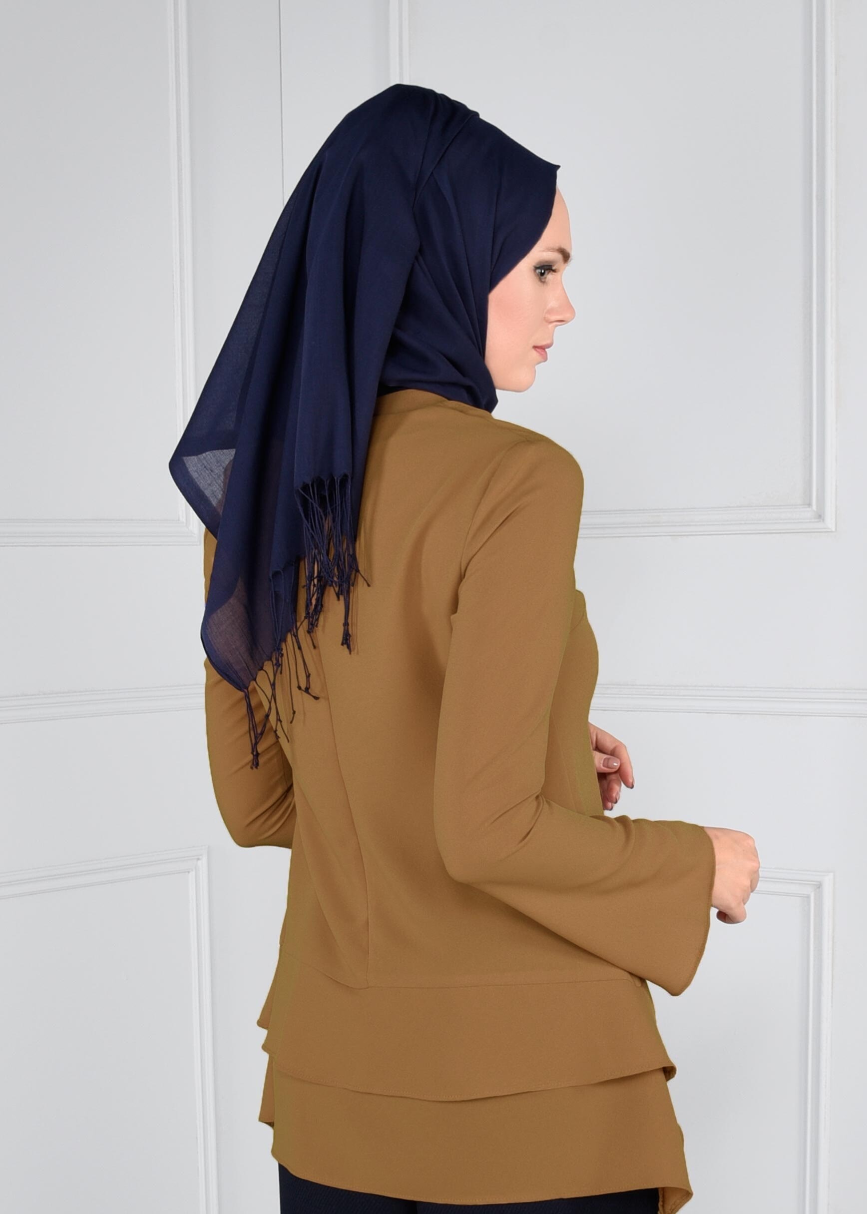 Tesettür giyim KAHVE FERMUARLI ASİMETRİK KESİM KREP BLUZ 4738