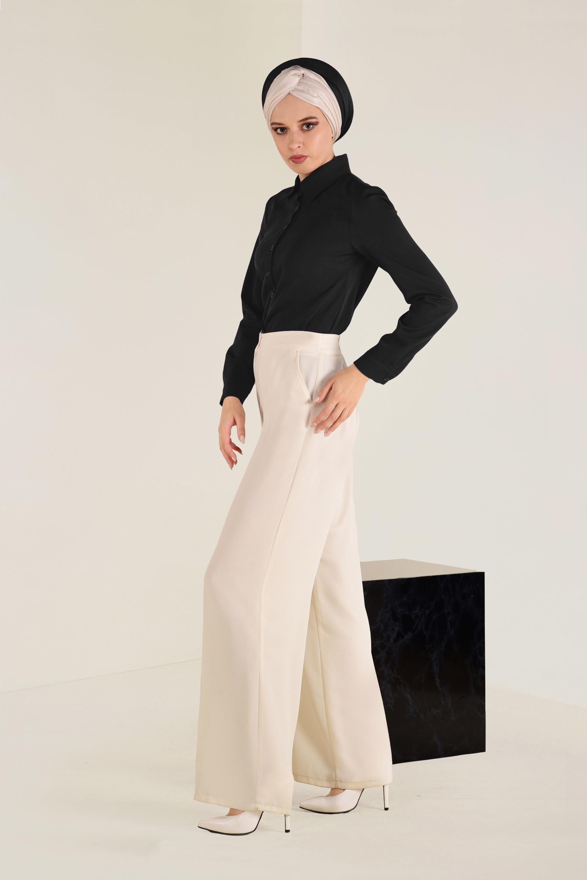 Tesettür giyim SİYAH ERKEK YAKA DAR BLUZ 4751 