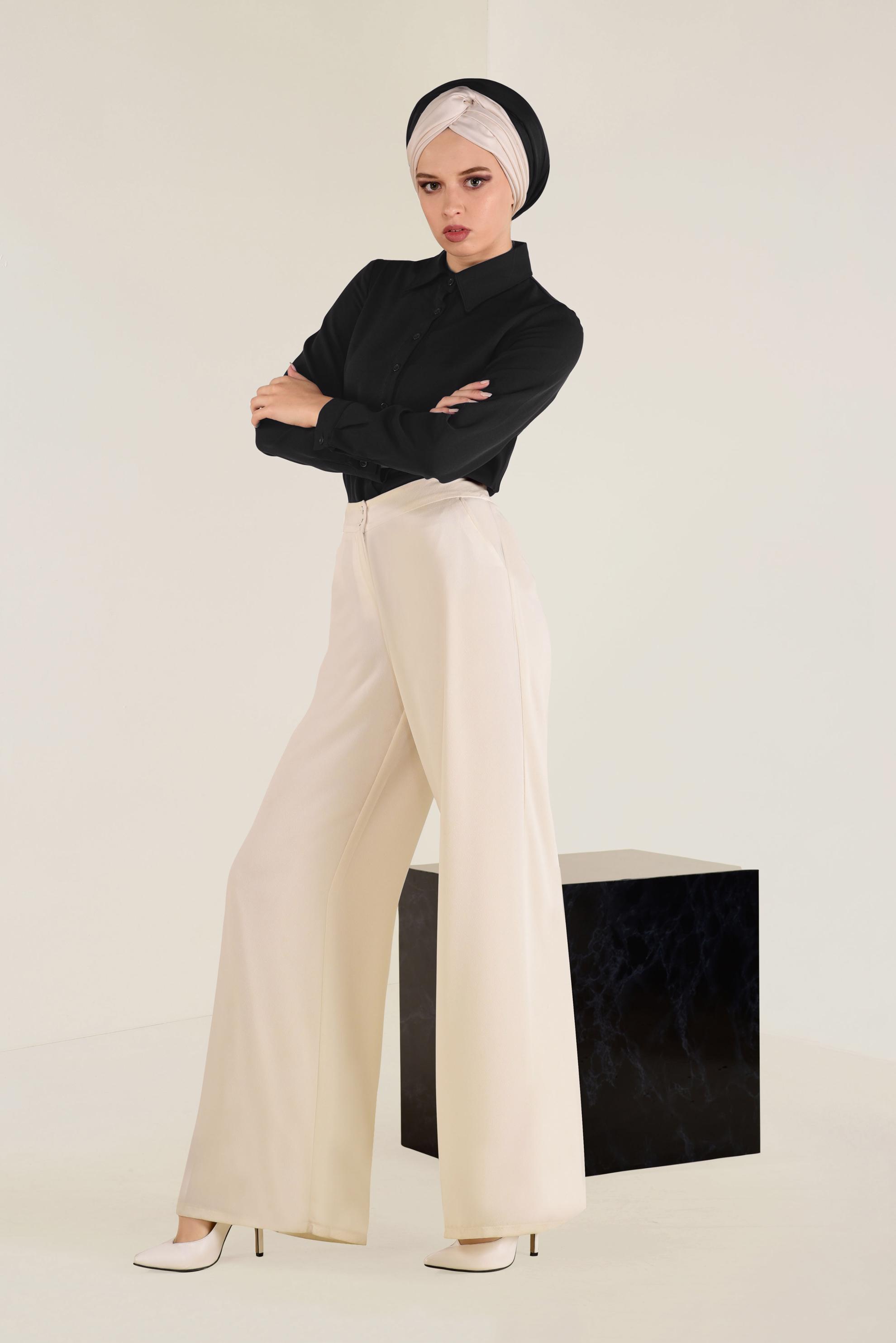 Tesettür giyim SİYAH ERKEK YAKA DAR BLUZ 4751 