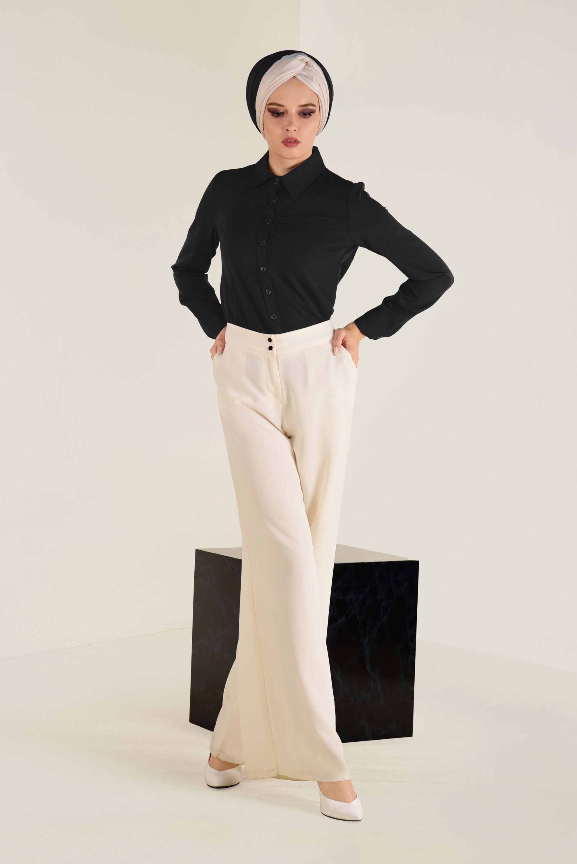 Tesettür giyim SİYAH ERKEK YAKA DAR BLUZ 4751 