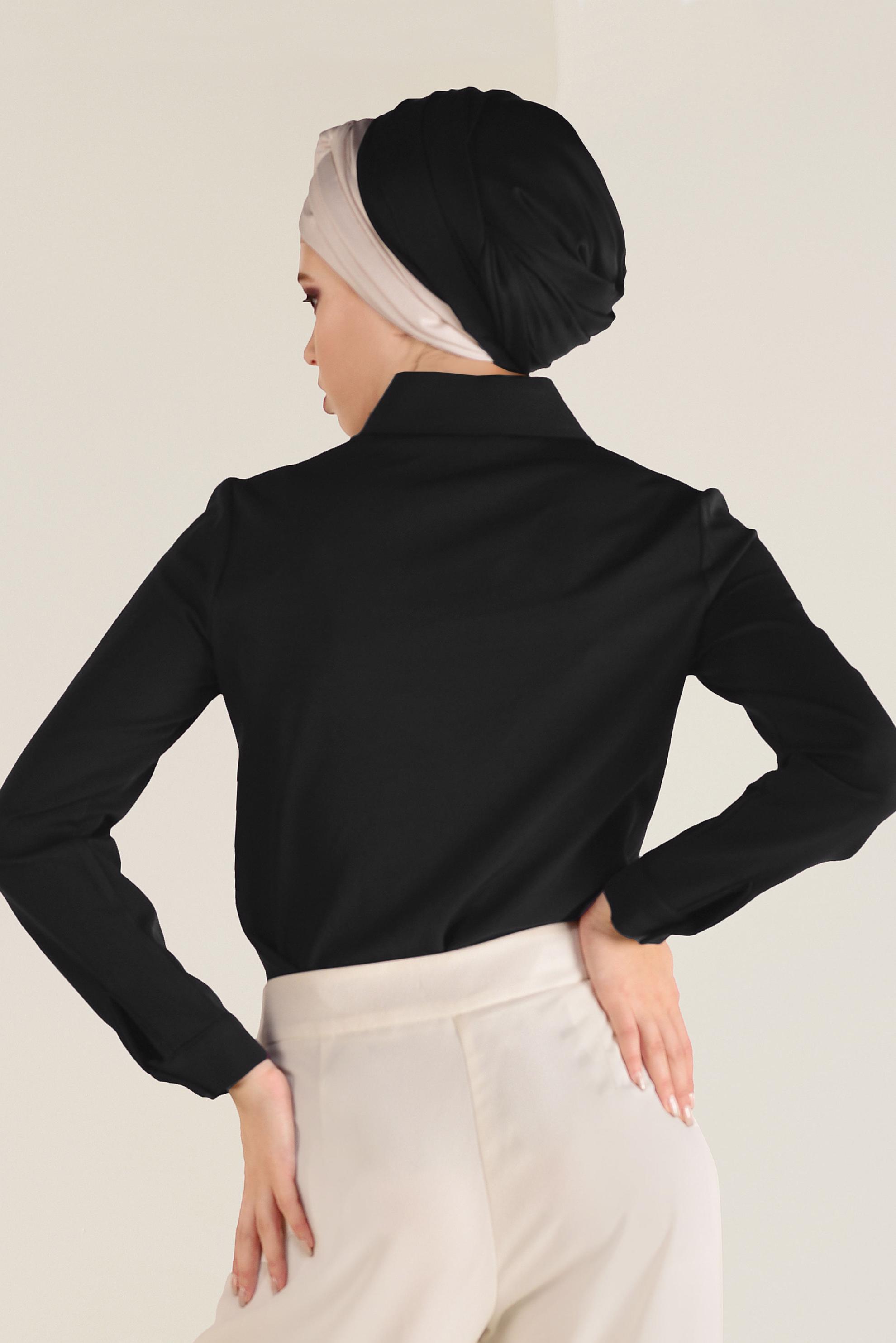 Tesettür giyim SİYAH ERKEK YAKA DAR BLUZ 4751 