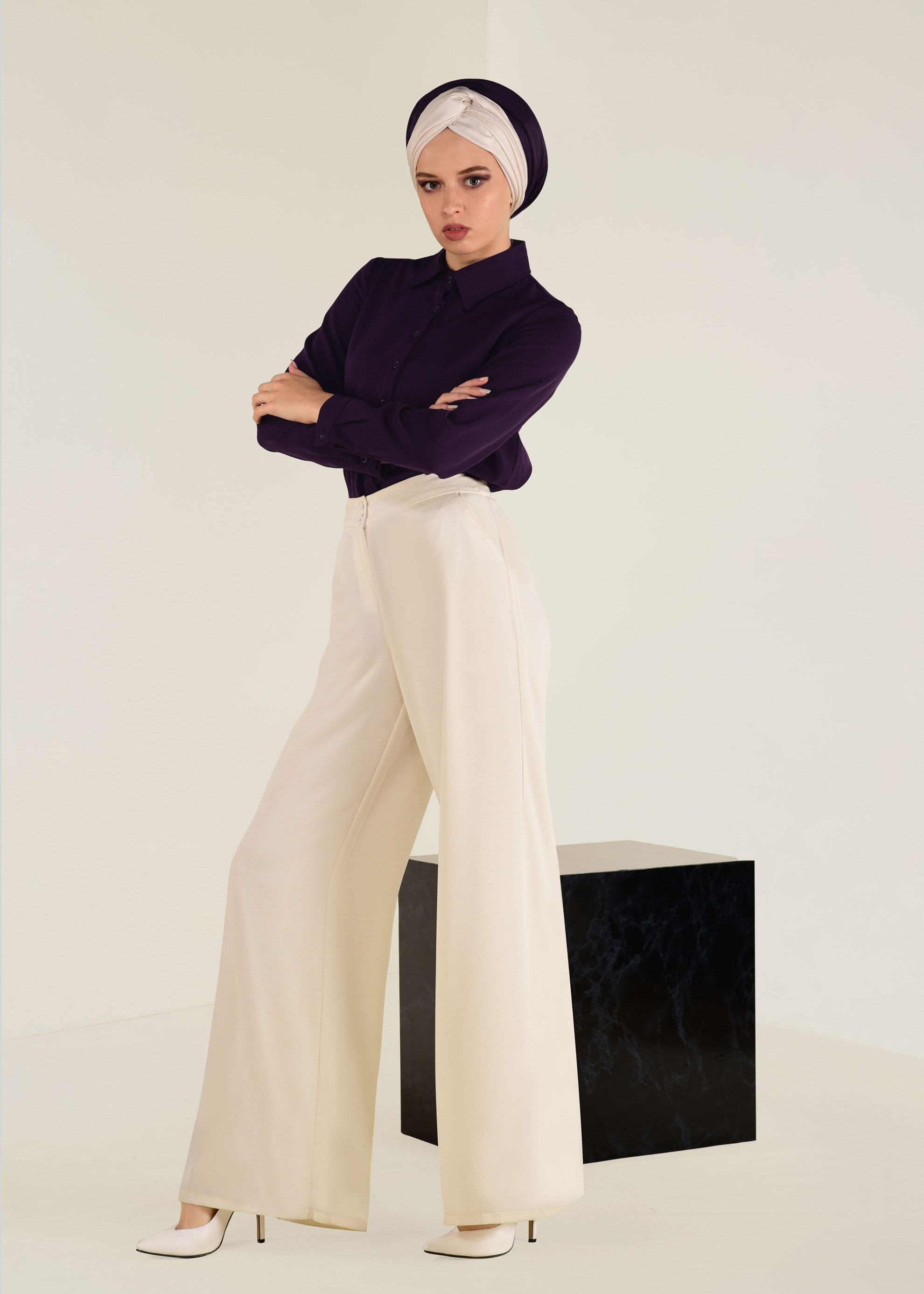 Tesettür giyim MOR ERKEK YAKA DAR BLUZ 4751 