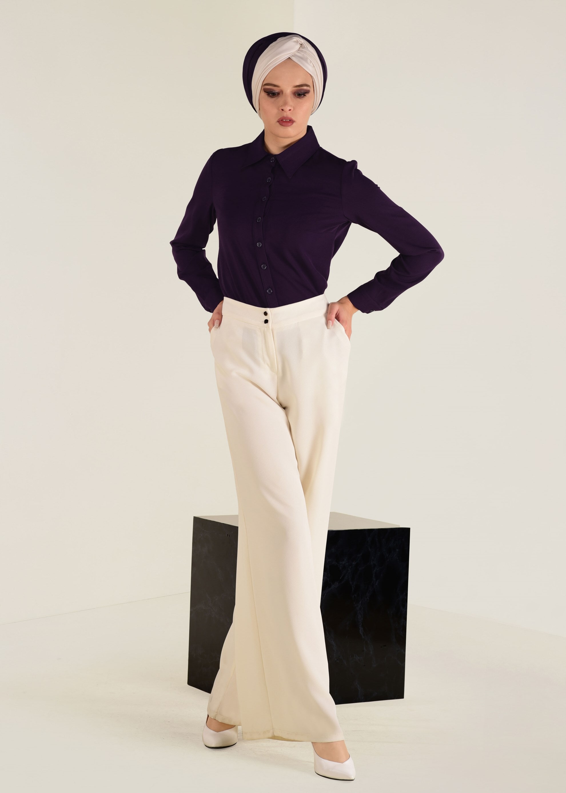 Tesettür giyim MOR ERKEK YAKA DAR BLUZ 4751 