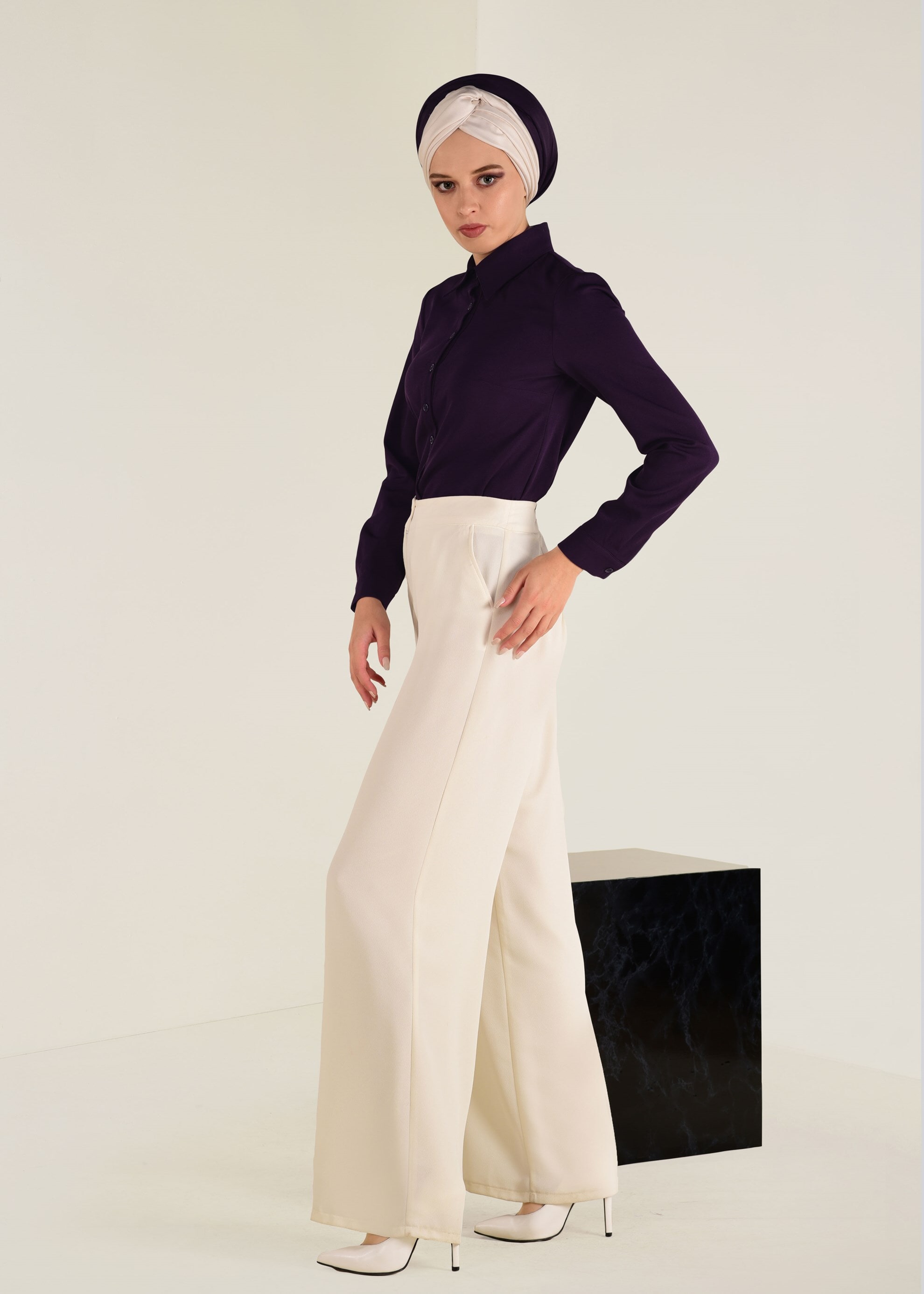 Tesettür giyim MOR ERKEK YAKA DAR BLUZ 4751 