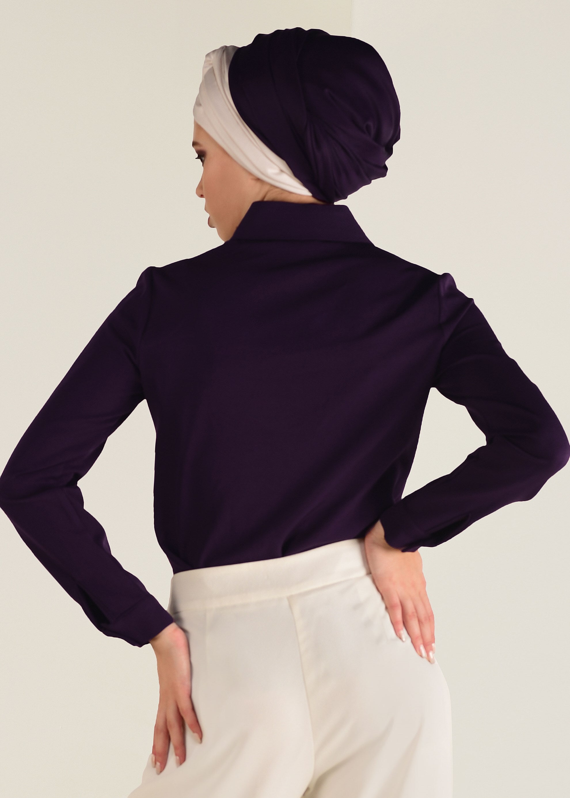 Tesettür giyim MOR ERKEK YAKA DAR BLUZ 4751 